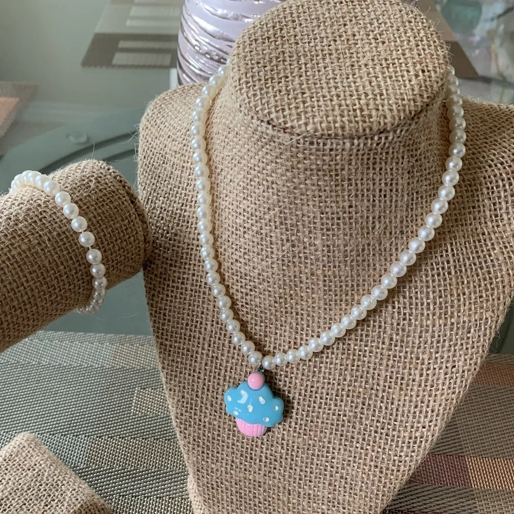 Blue Ice Cream Bead Necklace Set